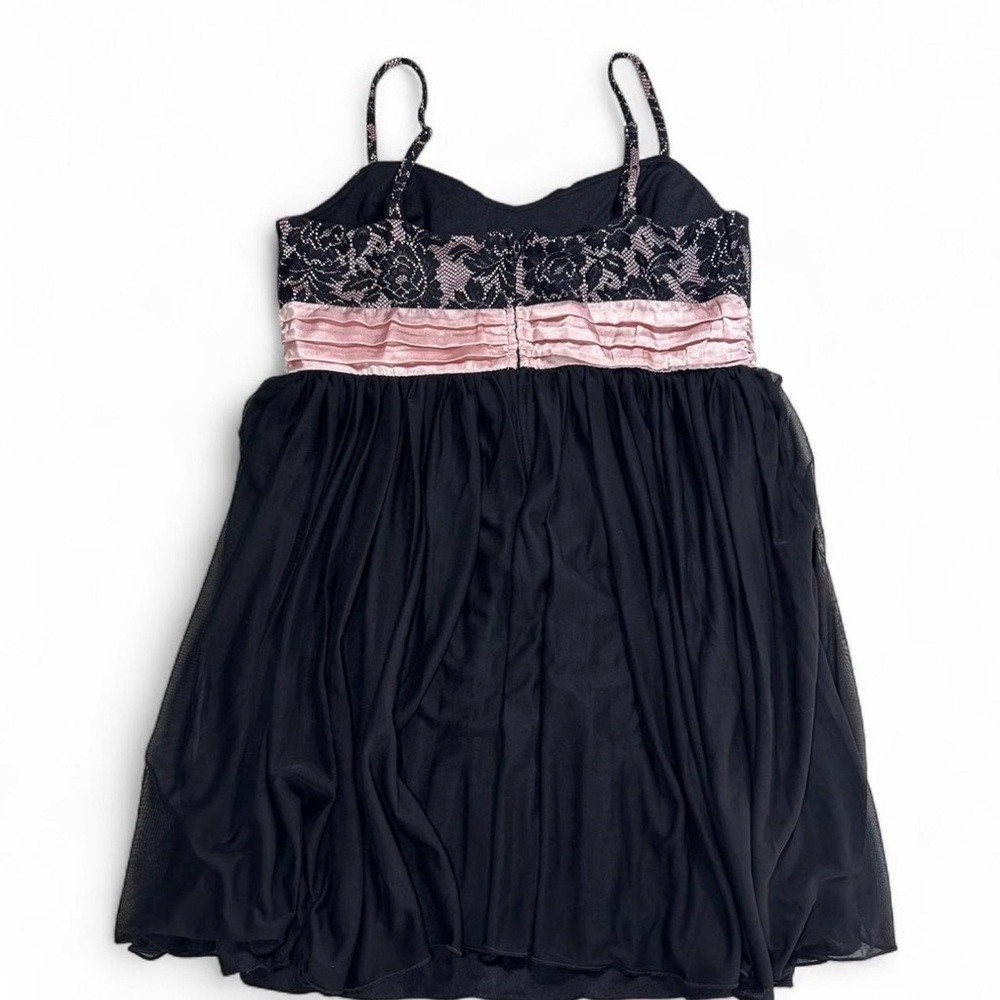 BCX Black and Pink Lace Babydoll Empire Waist Spaghetti-Strap Party Dress - Picture 5 of 6